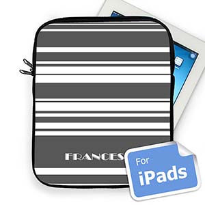 Housse iPad rayures grises nom personnalisé