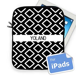 Housse iPad ikat chocolat nom personnalisé