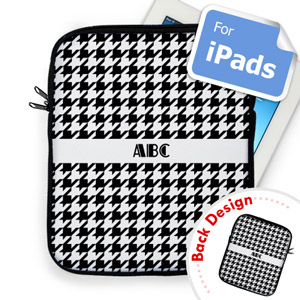 Housse iPad motif pied de poule noir recto et verso personnalisés 