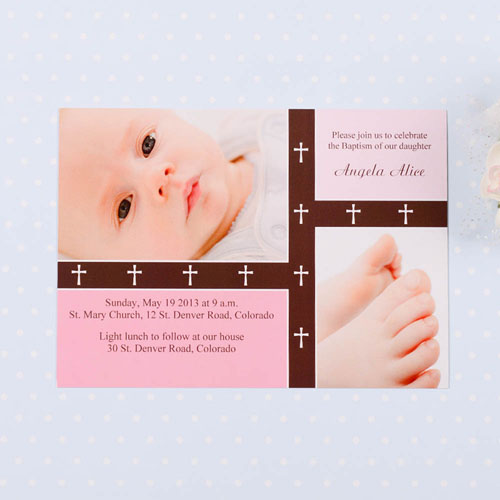 Imprimez vos propres cartes baptême thé rose collage - bandes croisées