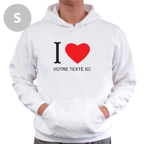 Sweatshirt à capuche personnalisé J'aime (coeur) blanc petit
