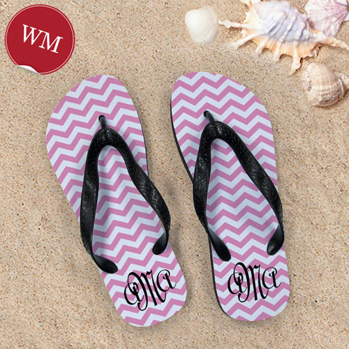 Créez mes propres sandales tongs motif chevron rose avec nom personnalisé, femmes moyen
