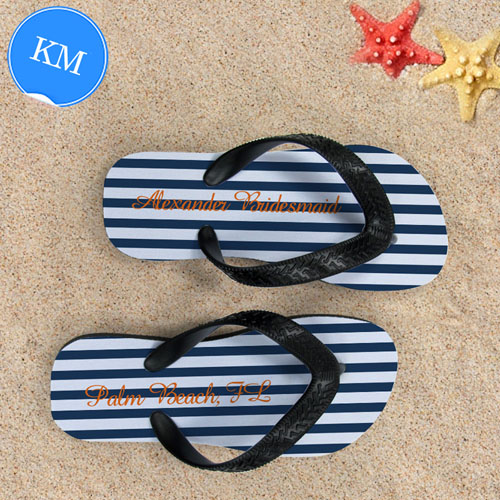 Concevoir mes propres sandales tongs rayures bleues blances nom personnalisé, enfants moyen
